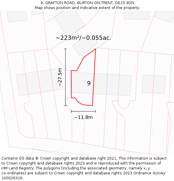 9, GRAFTON ROAD, BURTON-ON-TRENT, DE15 9DN: Plot and title map