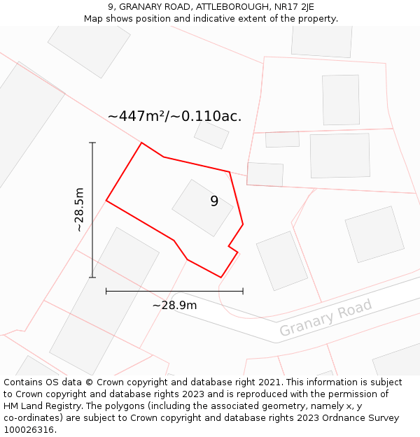 9, GRANARY ROAD, ATTLEBOROUGH, NR17 2JE: Plot and title map