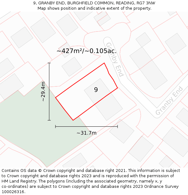 9, GRANBY END, BURGHFIELD COMMON, READING, RG7 3NW: Plot and title map