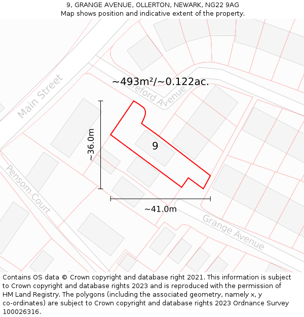 9, GRANGE AVENUE, OLLERTON, NEWARK, NG22 9AG: Plot and title map