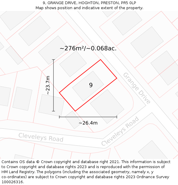 9, GRANGE DRIVE, HOGHTON, PRESTON, PR5 0LP: Plot and title map