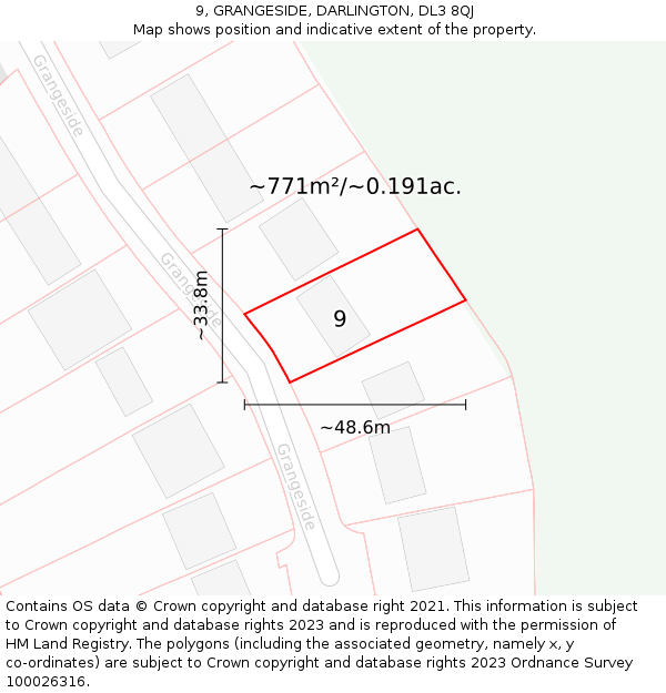 9, GRANGESIDE, DARLINGTON, DL3 8QJ: Plot and title map