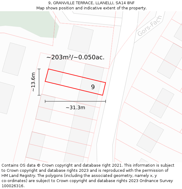 9, GRANVILLE TERRACE, LLANELLI, SA14 8NF: Plot and title map