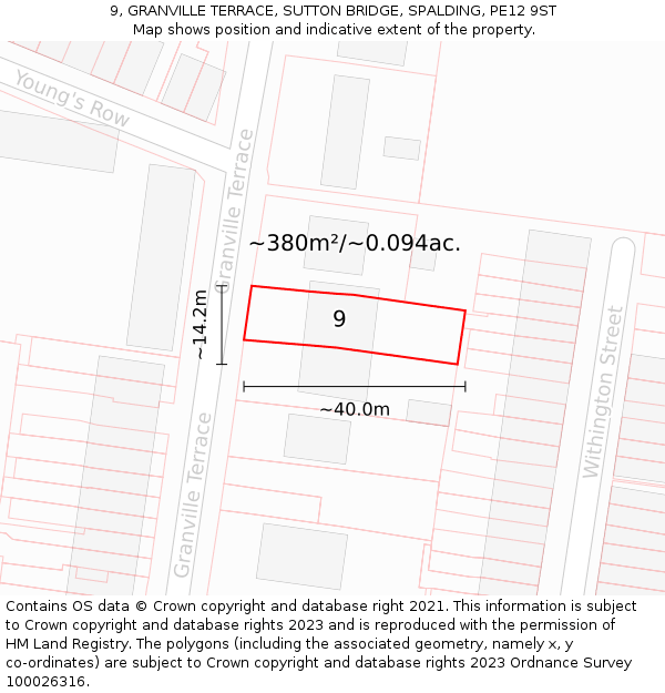 9, GRANVILLE TERRACE, SUTTON BRIDGE, SPALDING, PE12 9ST: Plot and title map