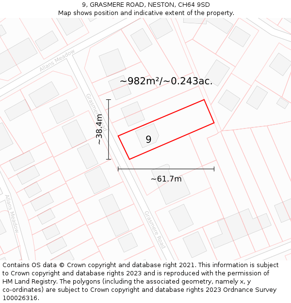 9, GRASMERE ROAD, NESTON, CH64 9SD: Plot and title map