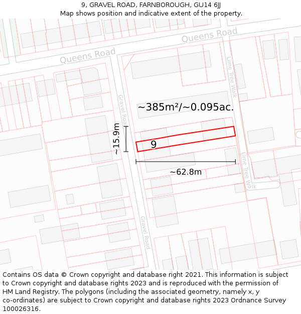 9, GRAVEL ROAD, FARNBOROUGH, GU14 6JJ: Plot and title map