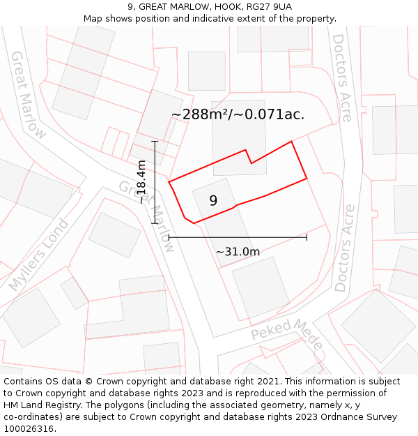 9, GREAT MARLOW, HOOK, RG27 9UA: Plot and title map