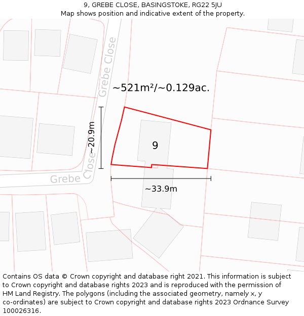 9, GREBE CLOSE, BASINGSTOKE, RG22 5JU: Plot and title map