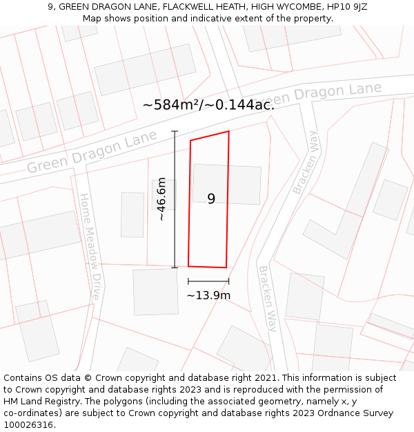 9, GREEN DRAGON LANE, FLACKWELL HEATH, HIGH WYCOMBE, HP10 9JZ: Plot and title map