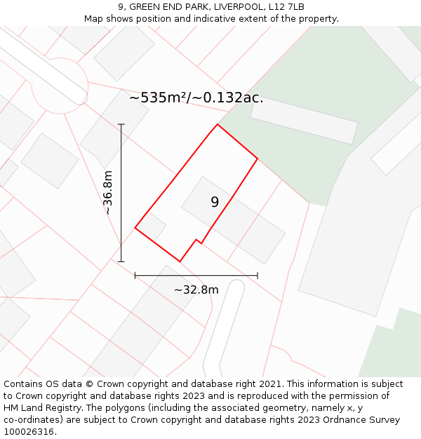 9, GREEN END PARK, LIVERPOOL, L12 7LB: Plot and title map