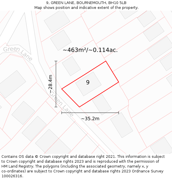9, GREEN LANE, BOURNEMOUTH, BH10 5LB: Plot and title map