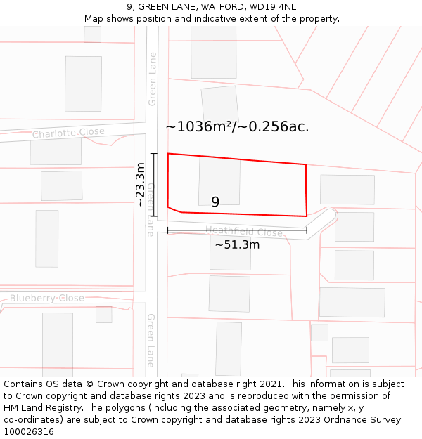 9, GREEN LANE, WATFORD, WD19 4NL: Plot and title map