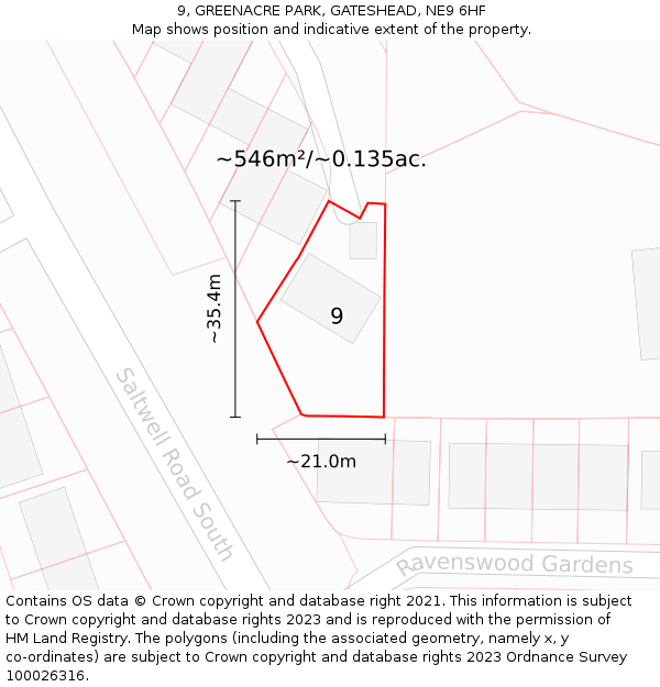 9, GREENACRE PARK, GATESHEAD, NE9 6HF: Plot and title map