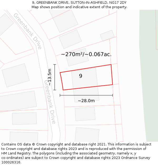 9, GREENBANK DRIVE, SUTTON-IN-ASHFIELD, NG17 2DY: Plot and title map