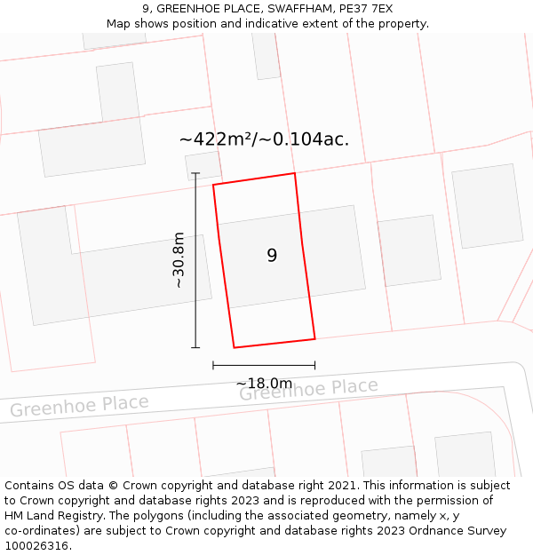 9, GREENHOE PLACE, SWAFFHAM, PE37 7EX: Plot and title map