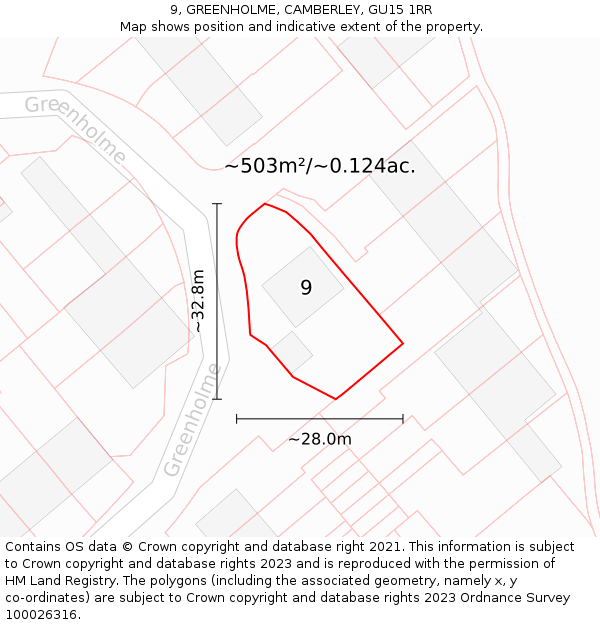 9, GREENHOLME, CAMBERLEY, GU15 1RR: Plot and title map