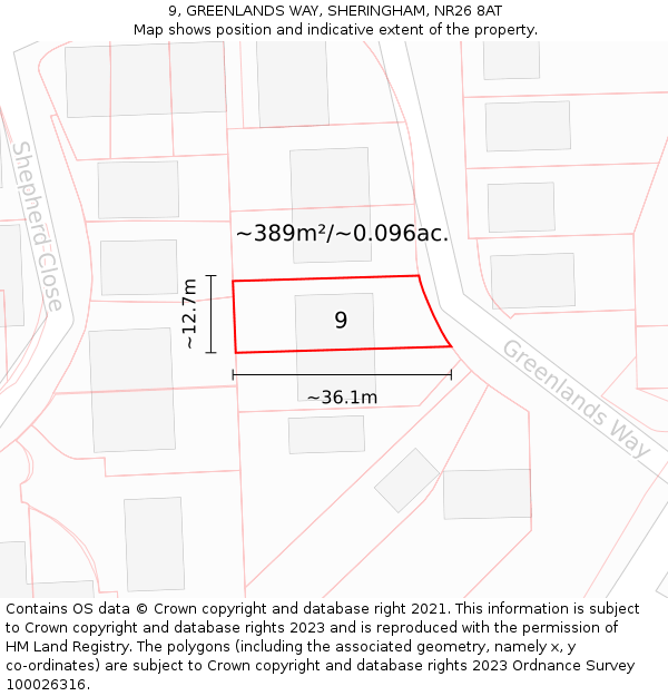 9, GREENLANDS WAY, SHERINGHAM, NR26 8AT: Plot and title map