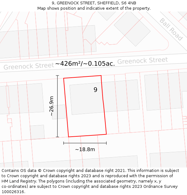 9, GREENOCK STREET, SHEFFIELD, S6 4NB: Plot and title map