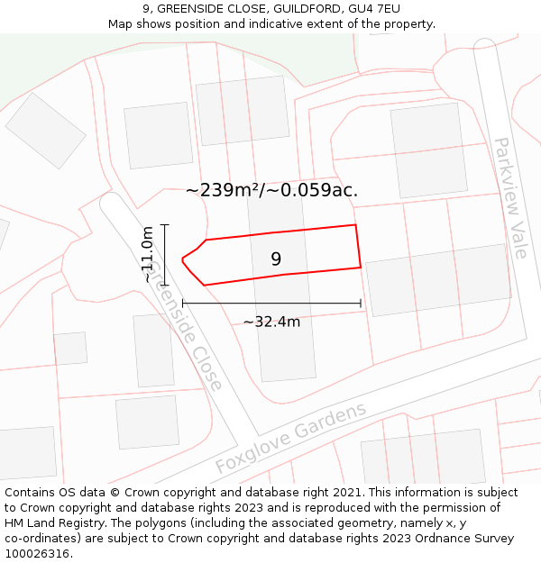 9, GREENSIDE CLOSE, GUILDFORD, GU4 7EU: Plot and title map