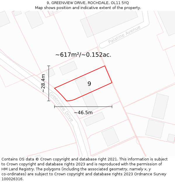 9, GREENVIEW DRIVE, ROCHDALE, OL11 5YQ: Plot and title map