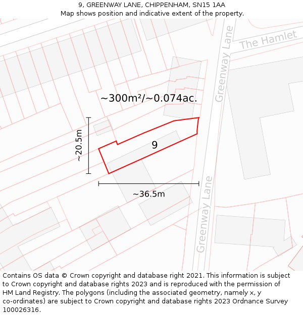 9, GREENWAY LANE, CHIPPENHAM, SN15 1AA: Plot and title map