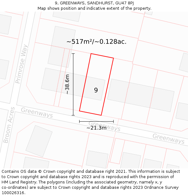 9, GREENWAYS, SANDHURST, GU47 8PJ: Plot and title map