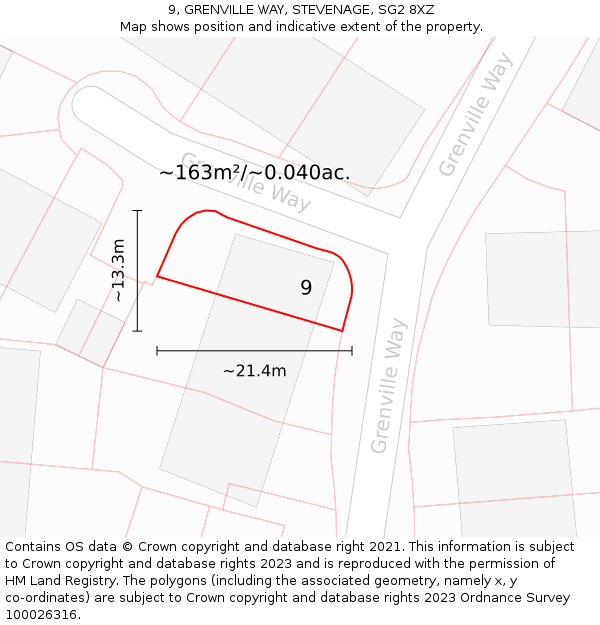 9, GRENVILLE WAY, STEVENAGE, SG2 8XZ: Plot and title map