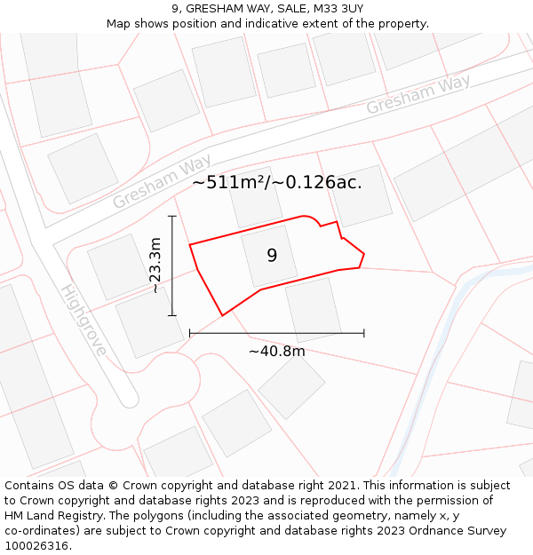 9, GRESHAM WAY, SALE, M33 3UY: Plot and title map