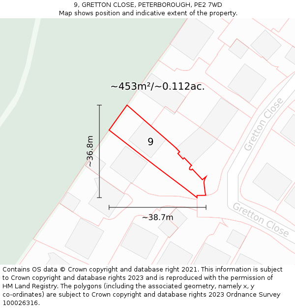 9, GRETTON CLOSE, PETERBOROUGH, PE2 7WD: Plot and title map