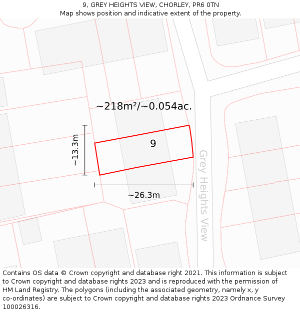 9, GREY HEIGHTS VIEW, CHORLEY, PR6 0TN: Plot and title map