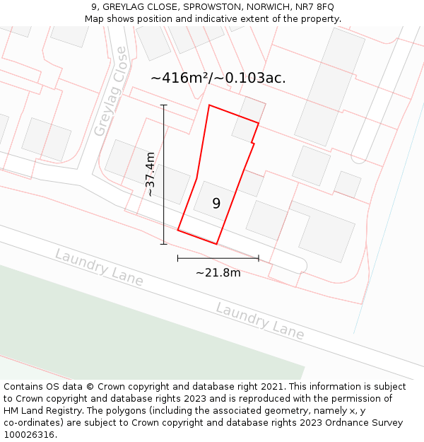 9, GREYLAG CLOSE, SPROWSTON, NORWICH, NR7 8FQ: Plot and title map