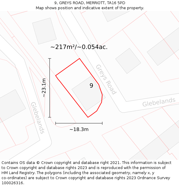 9, GREYS ROAD, MERRIOTT, TA16 5PD: Plot and title map