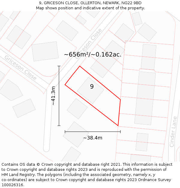 9, GRICESON CLOSE, OLLERTON, NEWARK, NG22 9BD: Plot and title map