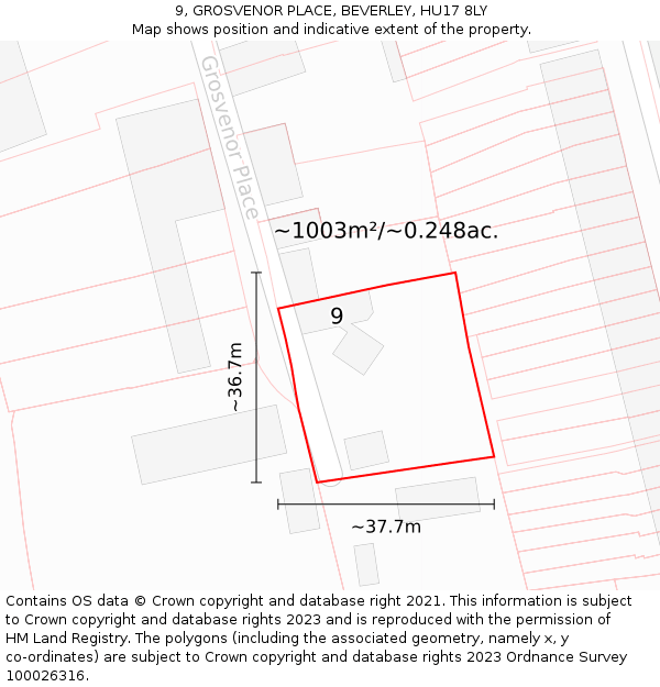 9, GROSVENOR PLACE, BEVERLEY, HU17 8LY: Plot and title map