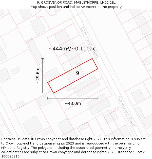 9, GROSVENOR ROAD, MABLETHORPE, LN12 1EL: Plot and title map