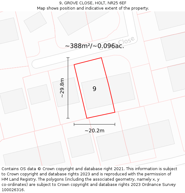 9, GROVE CLOSE, HOLT, NR25 6EF: Plot and title map