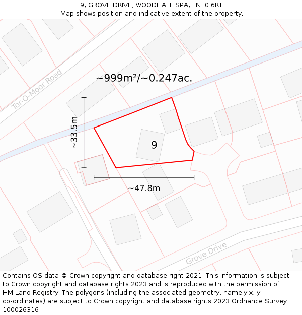 9, GROVE DRIVE, WOODHALL SPA, LN10 6RT: Plot and title map