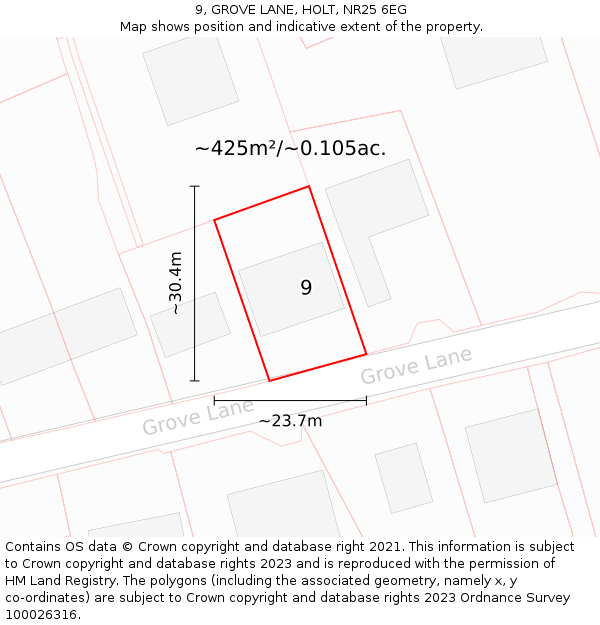 9, GROVE LANE, HOLT, NR25 6EG: Plot and title map