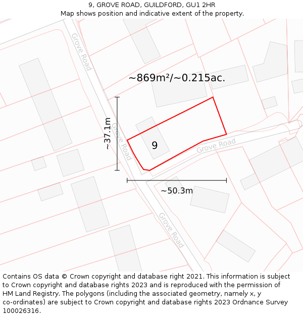 9, GROVE ROAD, GUILDFORD, GU1 2HR: Plot and title map