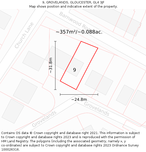 9, GROVELANDS, GLOUCESTER, GL4 3JF: Plot and title map