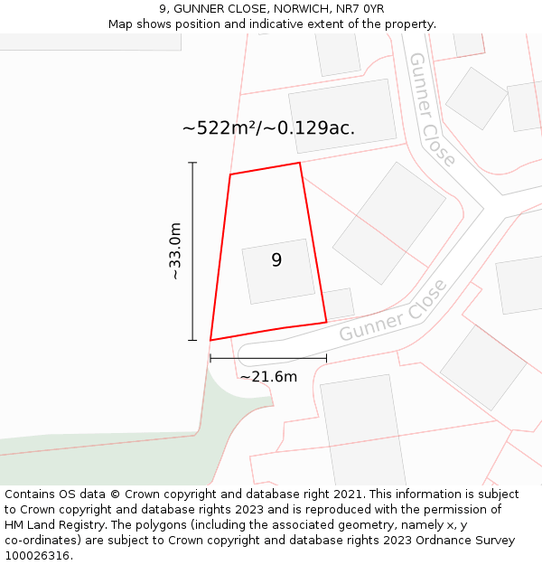9, GUNNER CLOSE, NORWICH, NR7 0YR: Plot and title map