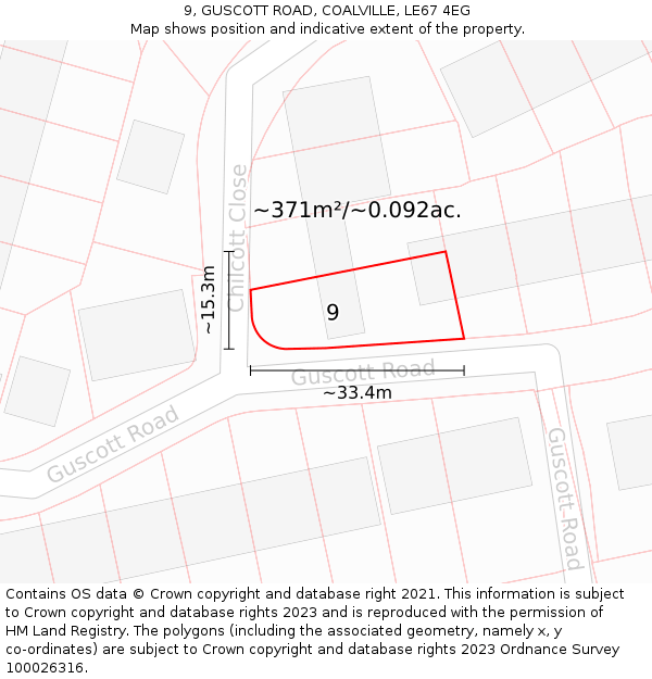 9, GUSCOTT ROAD, COALVILLE, LE67 4EG: Plot and title map
