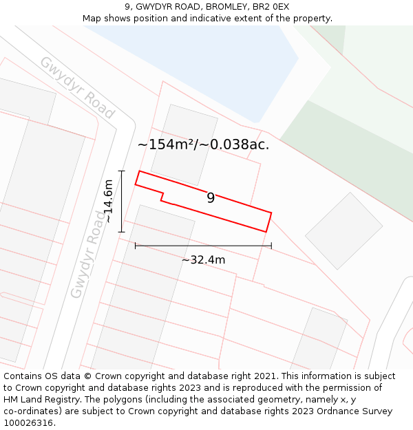9, GWYDYR ROAD, BROMLEY, BR2 0EX: Plot and title map