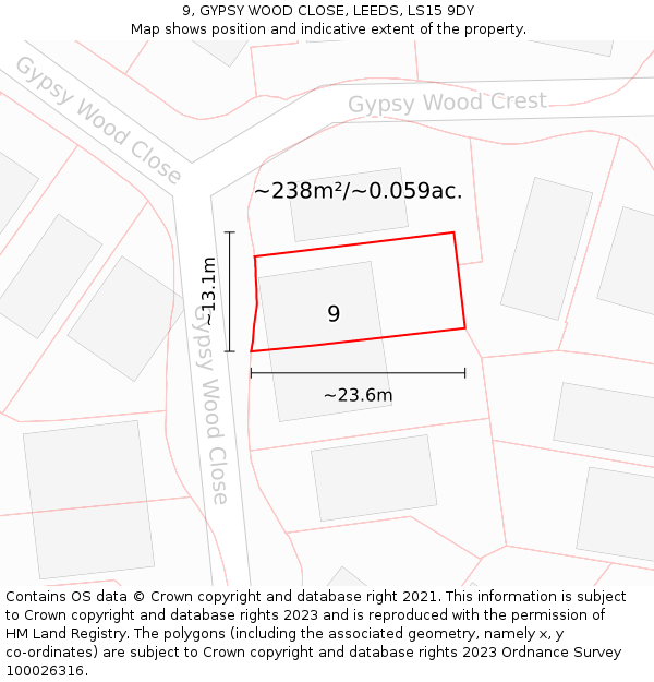 9, GYPSY WOOD CLOSE, LEEDS, LS15 9DY: Plot and title map