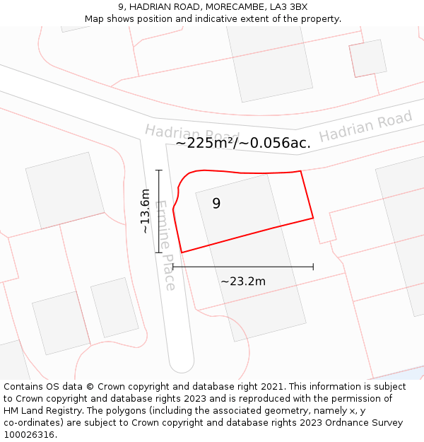 9, HADRIAN ROAD, MORECAMBE, LA3 3BX: Plot and title map