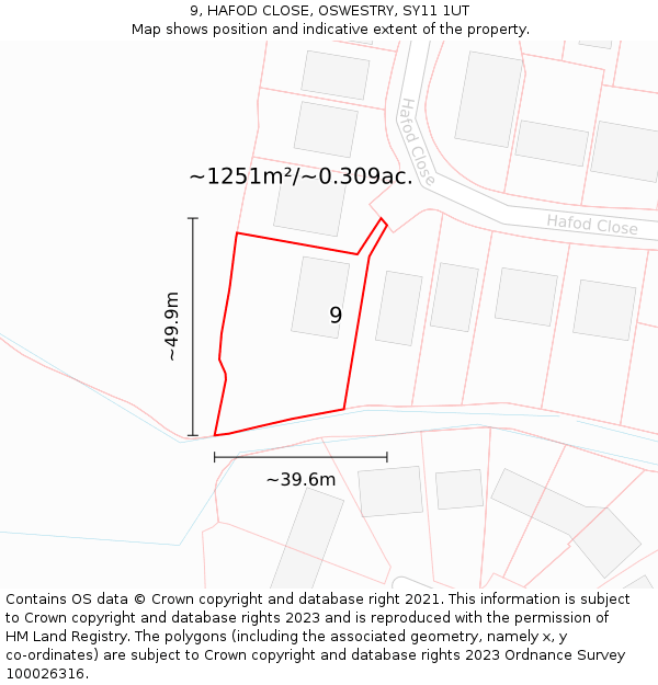 9, HAFOD CLOSE, OSWESTRY, SY11 1UT: Plot and title map