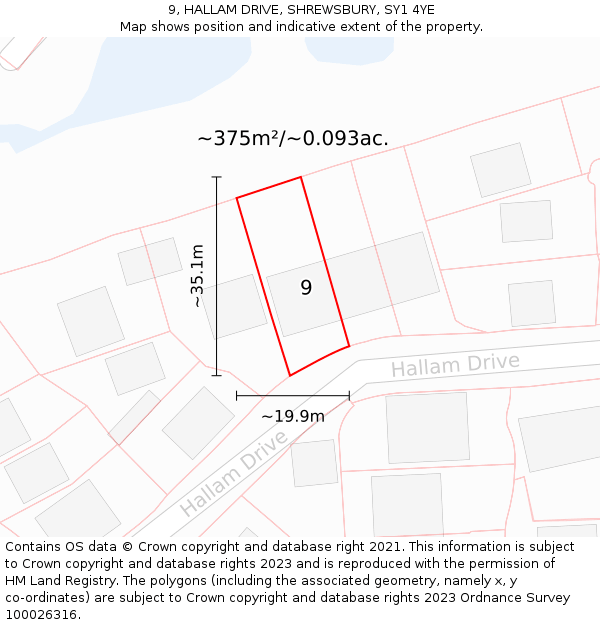 9, HALLAM DRIVE, SHREWSBURY, SY1 4YE: Plot and title map