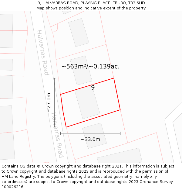 9, HALVARRAS ROAD, PLAYING PLACE, TRURO, TR3 6HD: Plot and title map