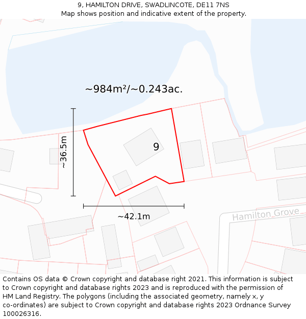 9, HAMILTON DRIVE, SWADLINCOTE, DE11 7NS: Plot and title map