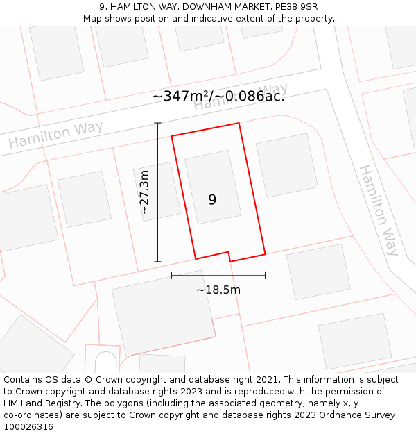 9, HAMILTON WAY, DOWNHAM MARKET, PE38 9SR: Plot and title map